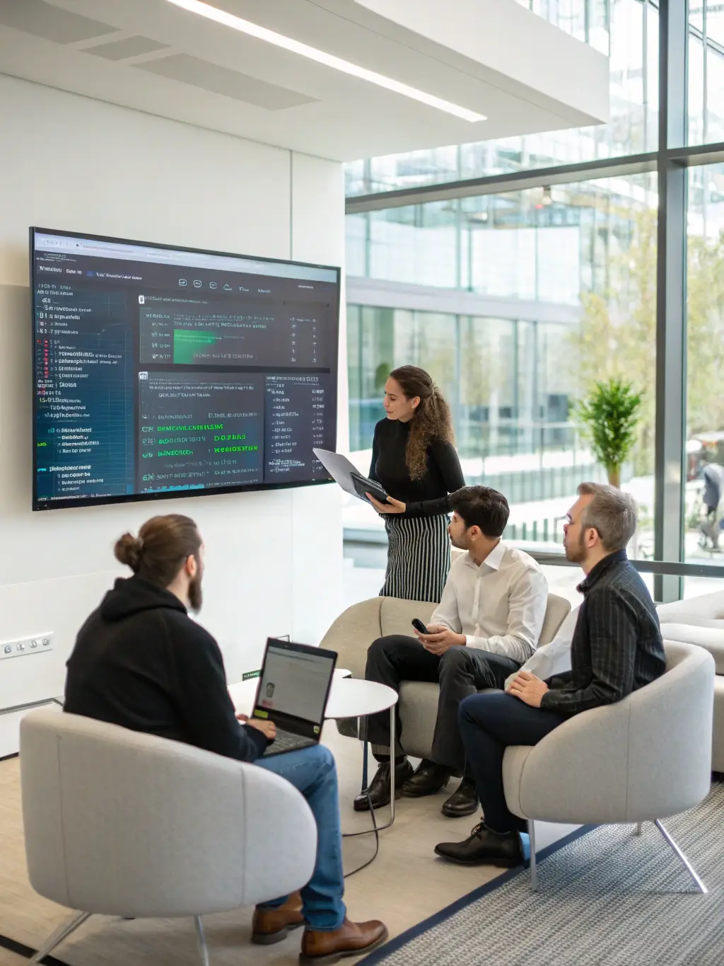 A team of data scientists and engineers working on a pilot project, showcasing the hands-on approach of the Pilot Delivery service.