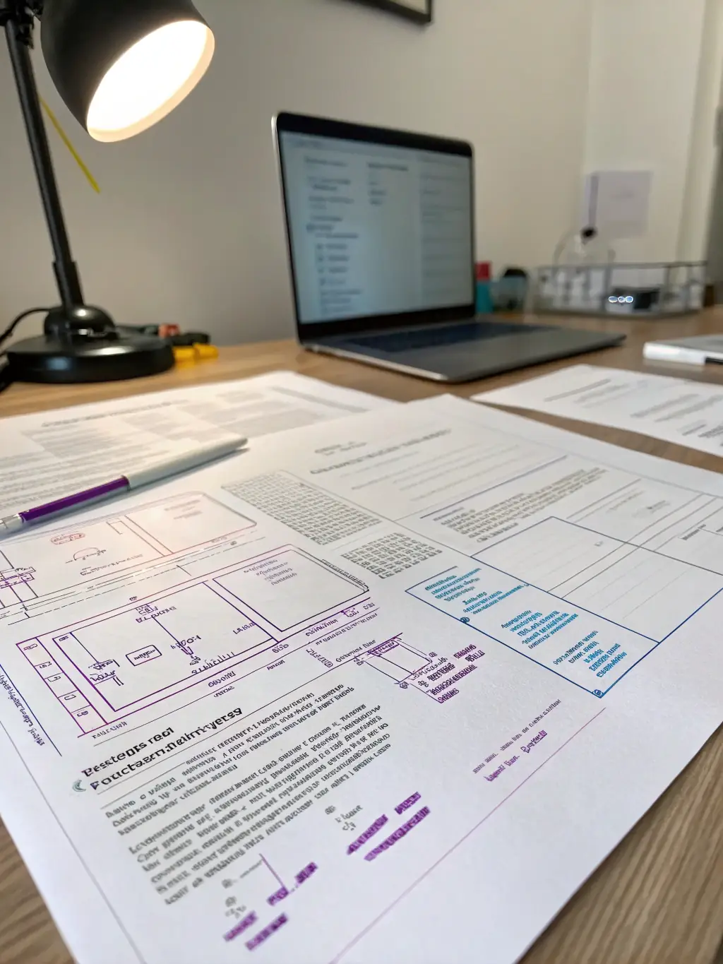 A detailed blueprint document with charts, graphs, and annotations, symbolizing the Target AI Blueprint service and its strategic planning focus.