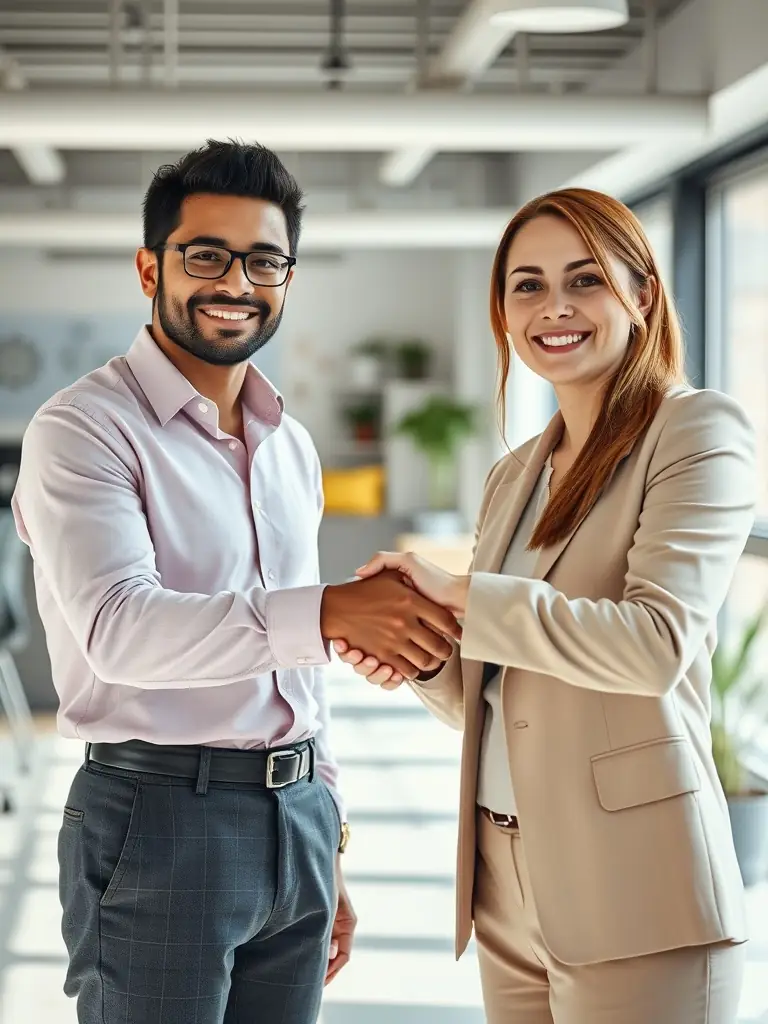An image of a satisfied client shaking hands with a Pilotry AI consultant, symbolizing a successful partnership and project outcome.